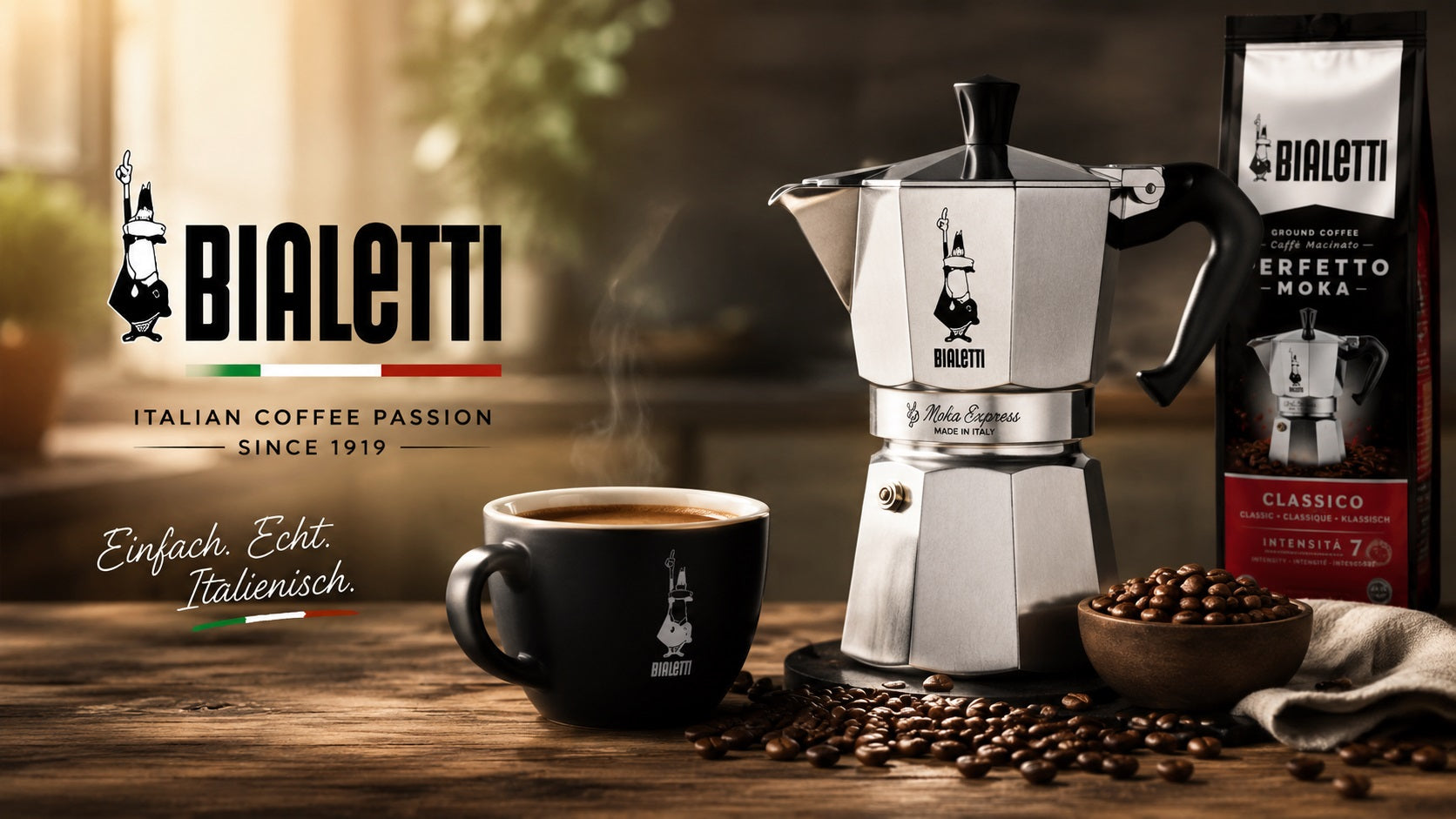 Bialetti Herdkanne mit frisch gebrühtem Moka-Kaffee – Anleitung für perfekten Genuss ohne Bitterstoffe.