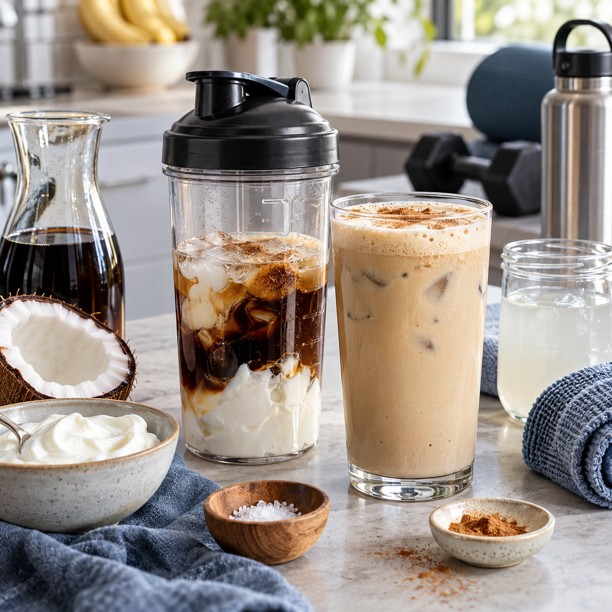 Joghurt-Kaffee mit Cold Brew und griechischem Joghurt in einem Glas