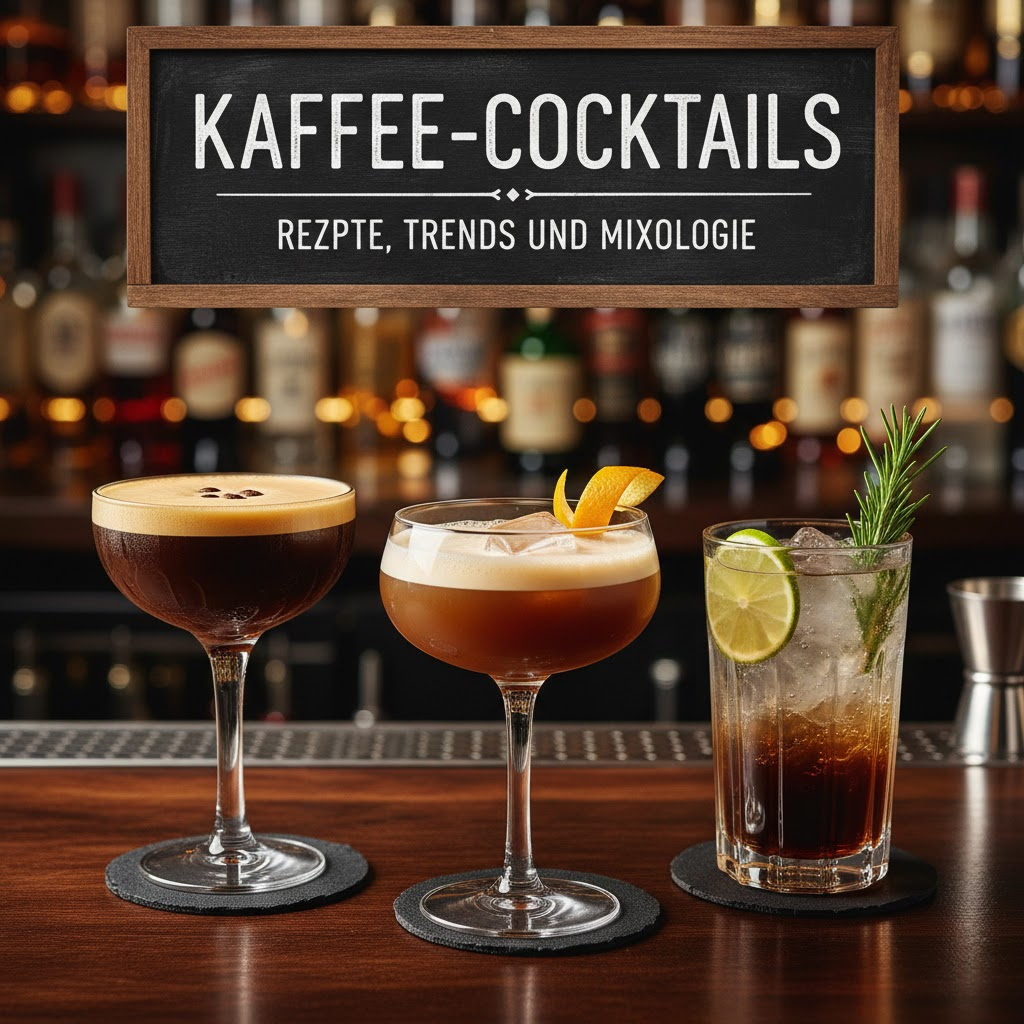 Espresso-Cocktail im gekühlten Glas mit Crema, Barista-Setup und Schweizer Mixologie-Atmosphäre.