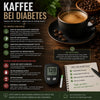 Tasse Kaffee mit Blutzuckermessgerät – Ratgeber zu Kaffee, Diabetes, Blutzucker und Koffein.
