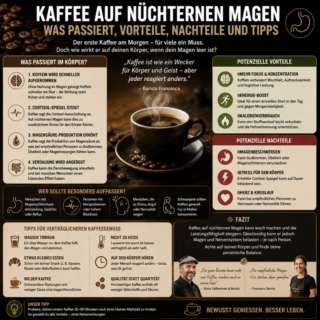 Tasse schwarzer Kaffee auf einem Frühstückstisch – Auswirkungen von Kaffee auf nüchternen Magen im Überblick