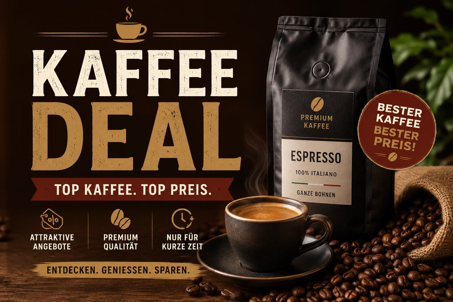 20 Tage Kaffee-Specials mit limitierten Angeboten auf Kaffeebohnen, Espresso, Pads und Kapseln.