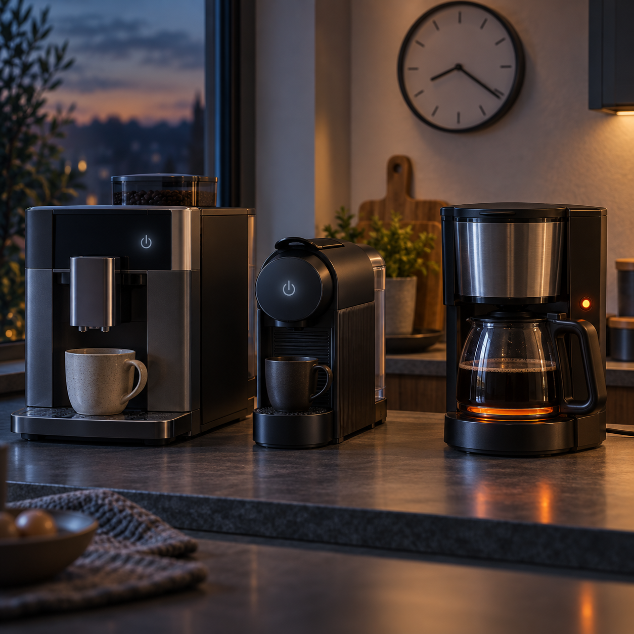 Kaffeemaschine mit aktivierter Abschaltautomatik nach dem Brühvorgang