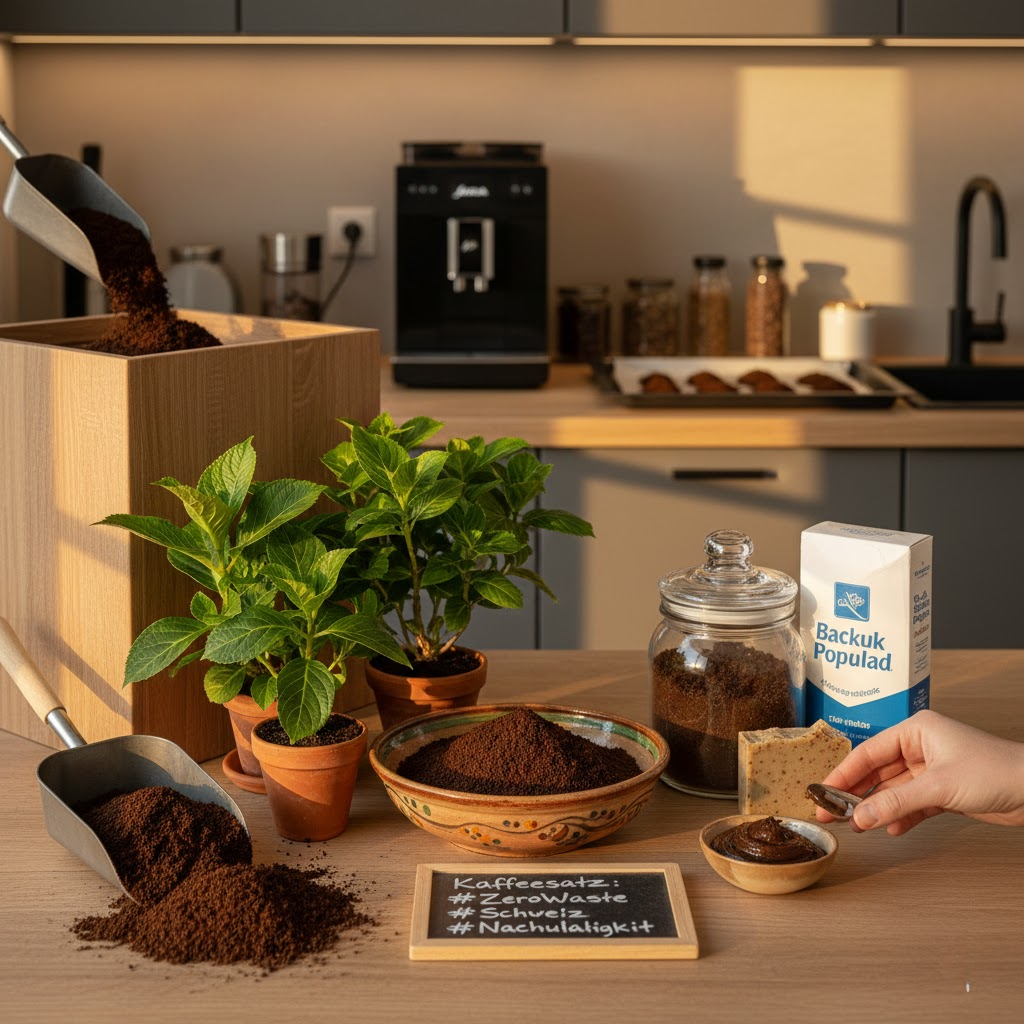 Getrockneter Kaffeesatz als natürlicher Dünger für Hortensien, Tomaten und andere Gartenpflanzen.