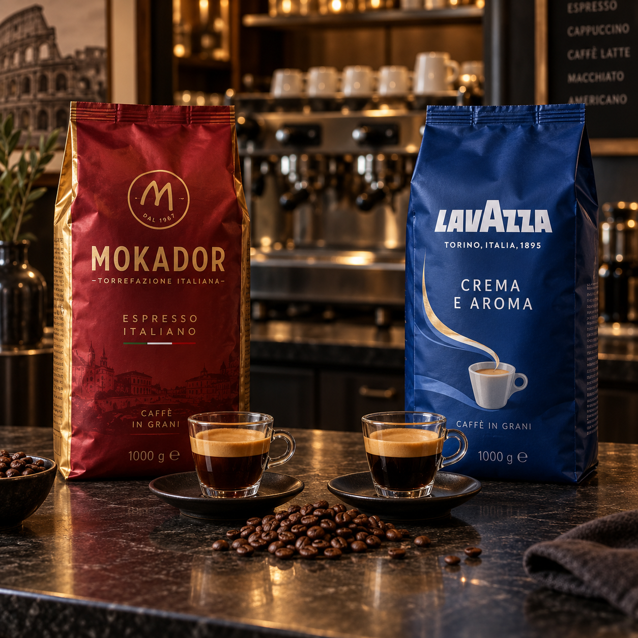 Mokador und Lavazza Kaffeebohnen im direkten Vergleich für Espresso und Café Crème