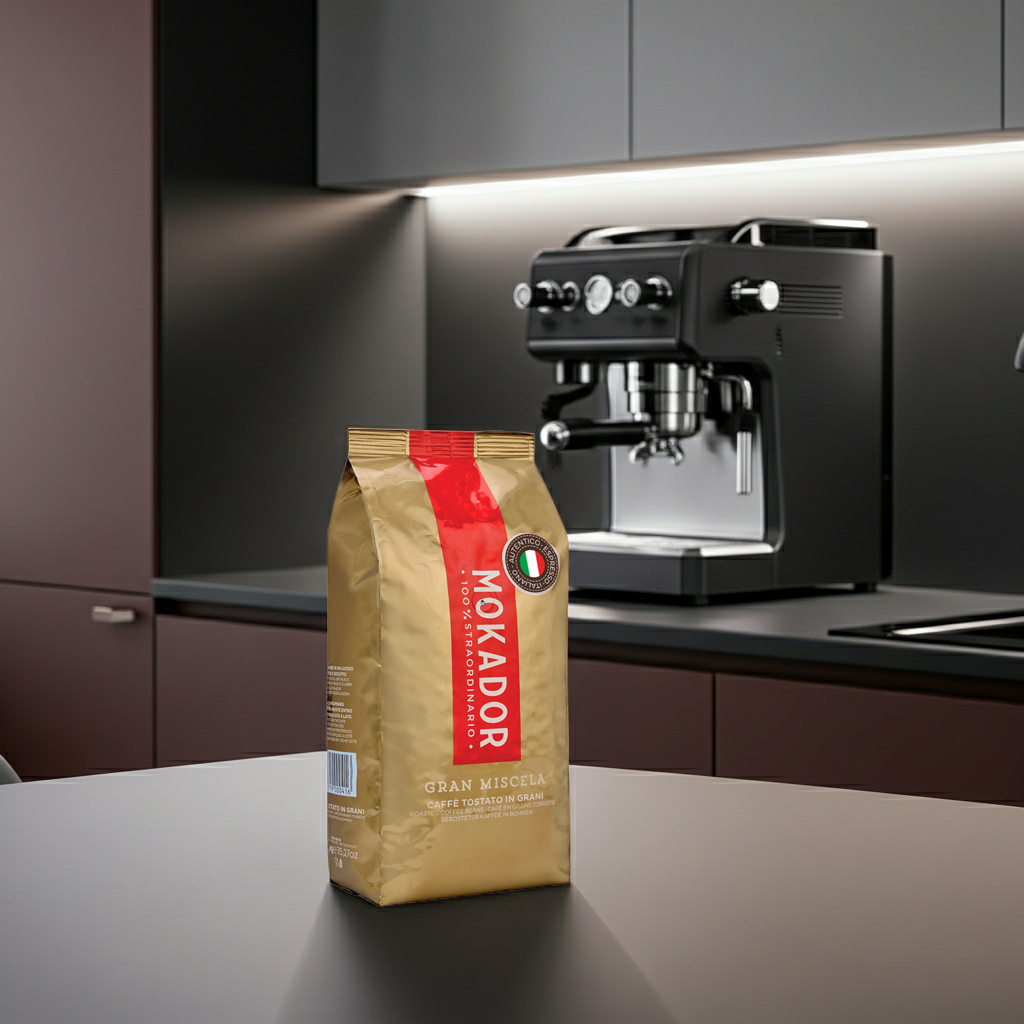 Mokador Gran Miscela 100 % Arabica mit feiner Crema, ausgewogenem Aroma und italienischer Röstung.