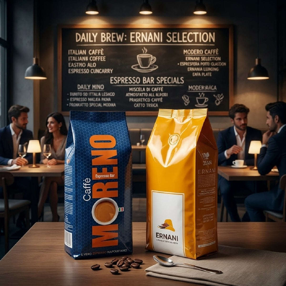 Vergleich von Caffè Ernani Allegro und Moreno Espresso Bar für Espresso, Crema und Cappuccino.