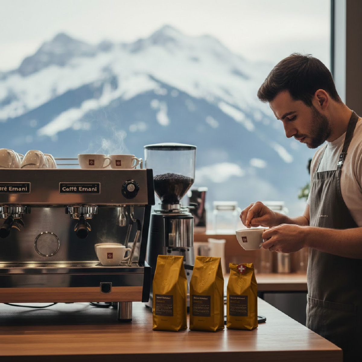 Caffè Ernani Espresso im Schweizer Restaurant – stabile Crema trotz kalkhaltigem Wasser