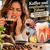 Dampfende Espressotasse neben transparentem Zahnmodell mit rot leuchtendem Nerv im dramatischen Hell-Dunkel-Kontrast