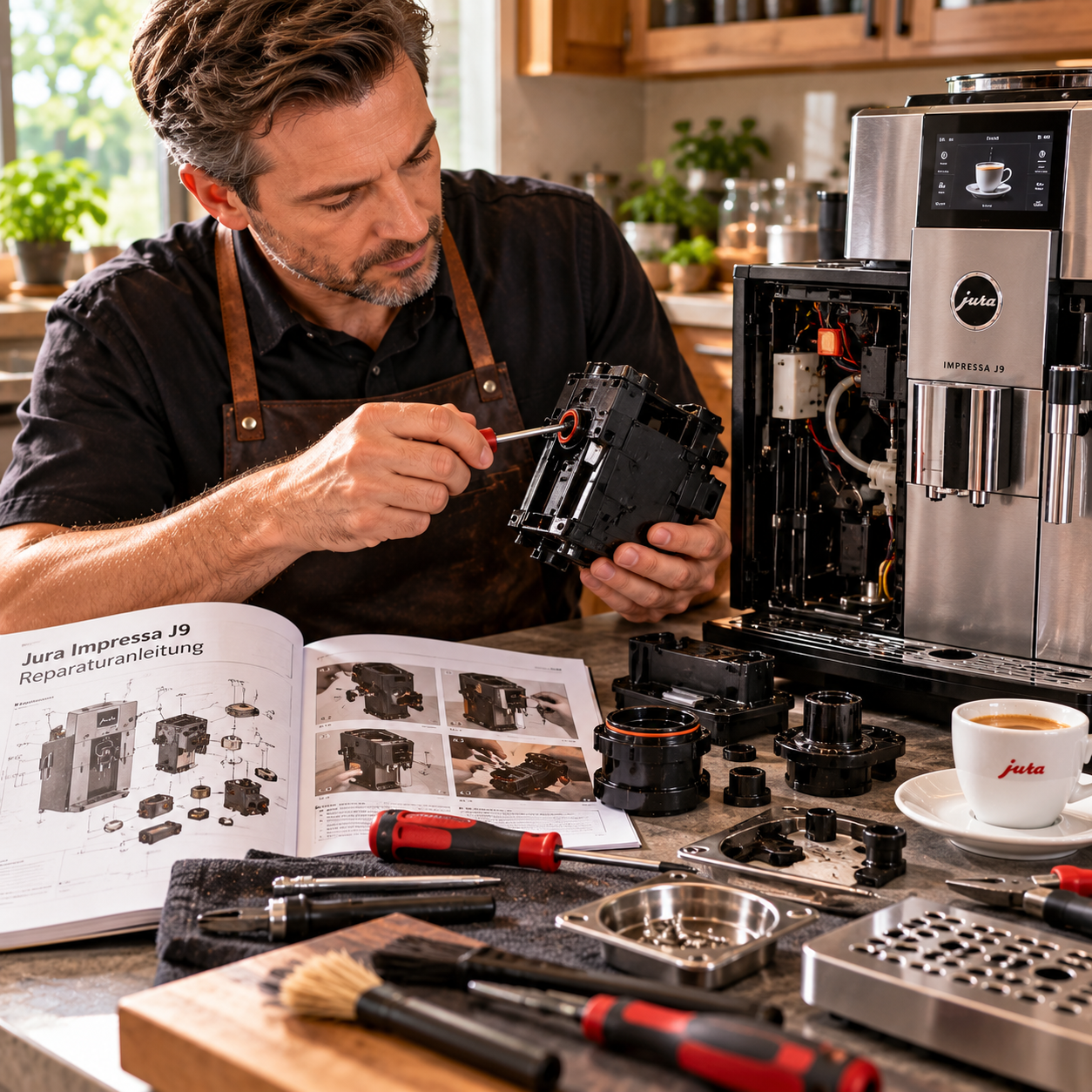 JURA Kaffeevollautomat bei Fehlersuche und Reparatur von Brühgruppe, Mahlwerk und Wasserweg