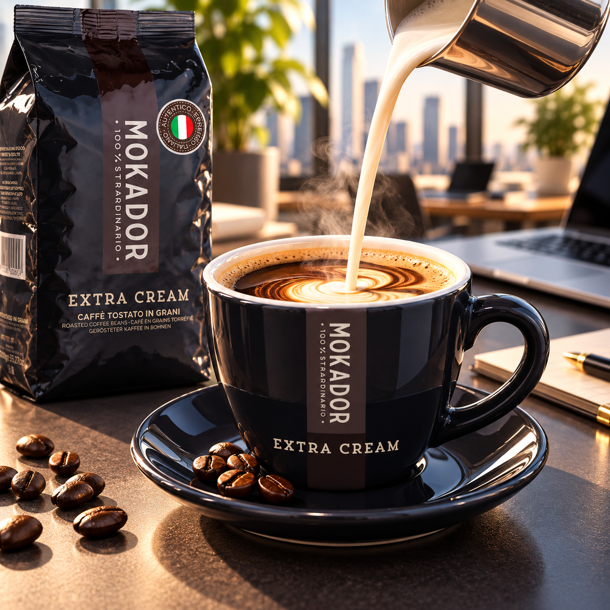 Mokador Extra Cream 70/30 Kaffeebohnen mit dichter Crema und schokoladigem Aroma im Barista-Test 360 Gtad Ansicht