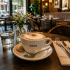 Barista bereitet einen perfekten Cappuccino mit feinporigem Milchschaum und Latte Art an der Siebträgermaschine zu