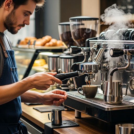 Barista bei der Arbeot -Erspresso Handwerk Schweoz