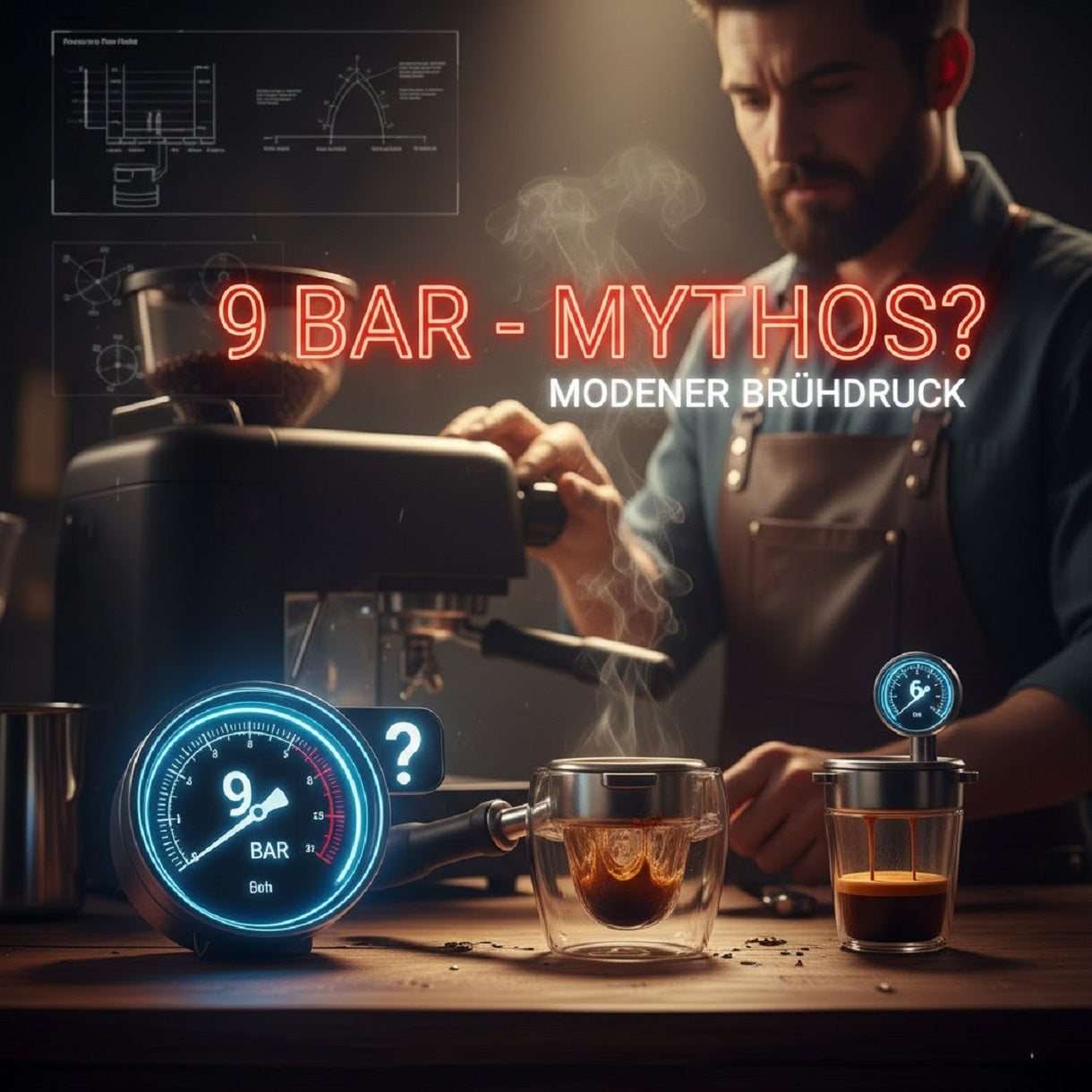 Espresso-Extraktion mit Druckanzeige und Crema – 9 Bar unter Last im Schweizer Siebträger-Setup