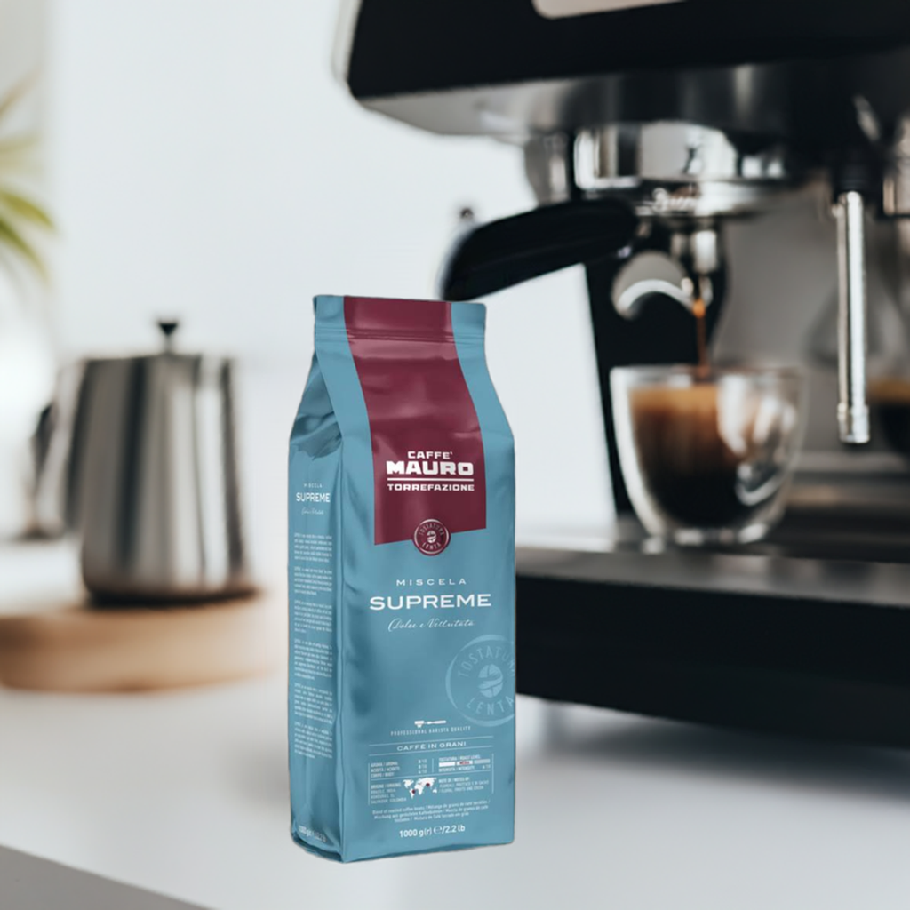 Caffè Mauro Supreme 90/10 mit eleganter Crema, floralen Noten und kalabrischer Premium-Röstung.