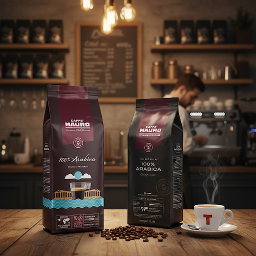 Zwei Caffè Mauro 100% Arabica Kaffeebohnen mit Espressi im direkten Geschmacksvergleich