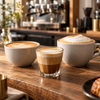 Cortado im Glas mit Espresso und fein texturierter Milch im Vergleich zu Flat White und Cappuccino