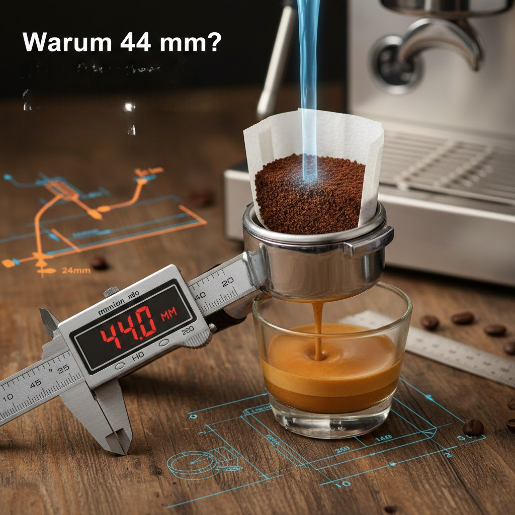 44 mm E.S.E.-Standard erklärt: Siebträger-Physik, Extraktion & Wasserhärte in der Schweiz – warum diese Norm technisch sinnvoll ist