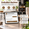 Kaffeemaschine mit Kalkablagerungen und Entkalker als Hinweis auf den richtigen Zeitpunkt zum Entkalken