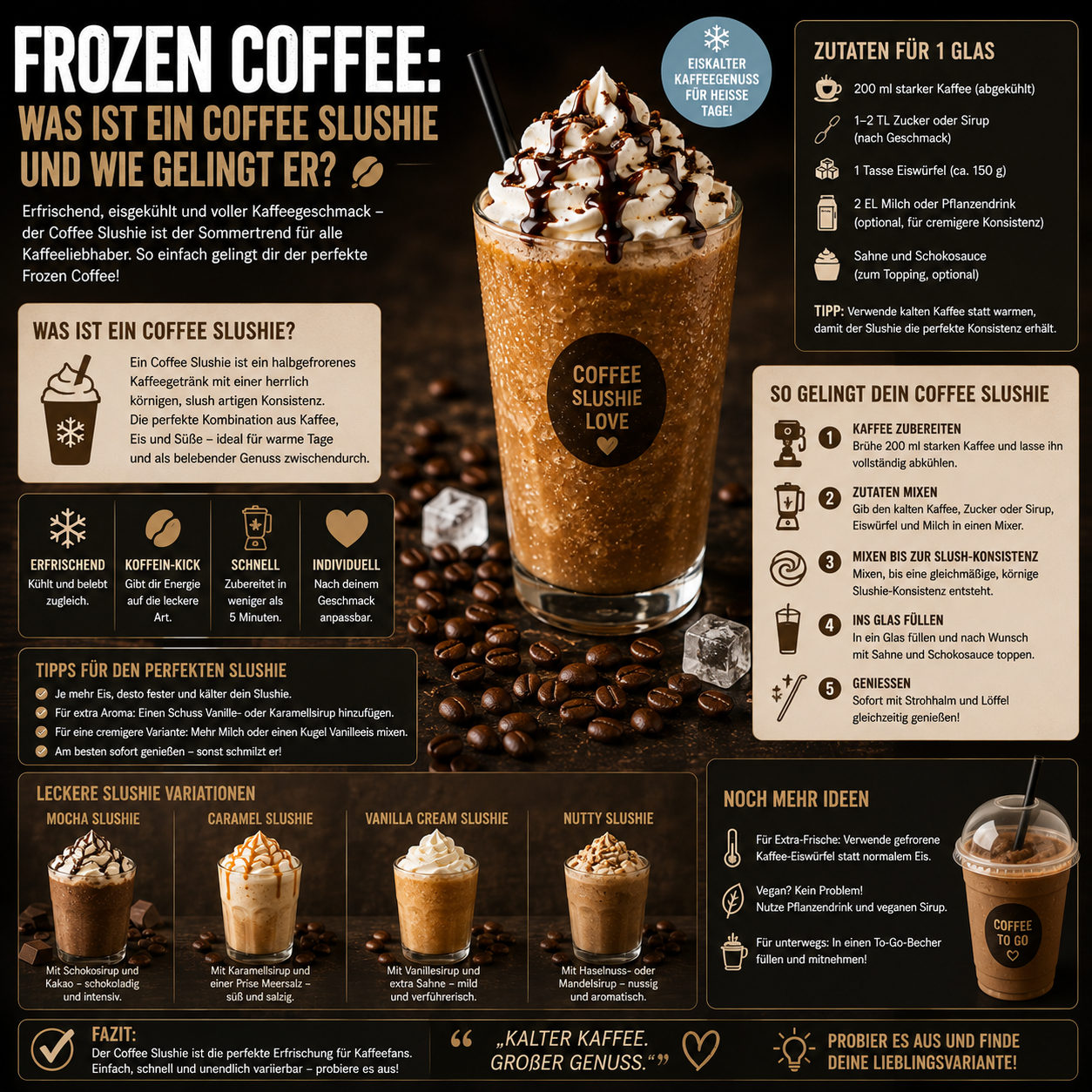 Frozen Coffee mit Crushed Ice und Espresso im Glas – erfrischender Coffee Slushie für warme Sommertage