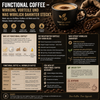 Tasse Functional Coffee mit Kaffeebohnen und funktionellen Zutaten wie Pilzextrakten und Adaptogenen im Überblick