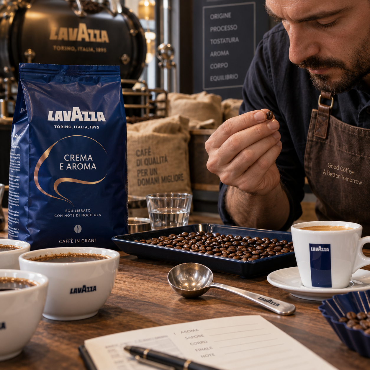 Lavazza Kaffeebohnen und Espresso als Beispiel für italienische Kaffeequalität