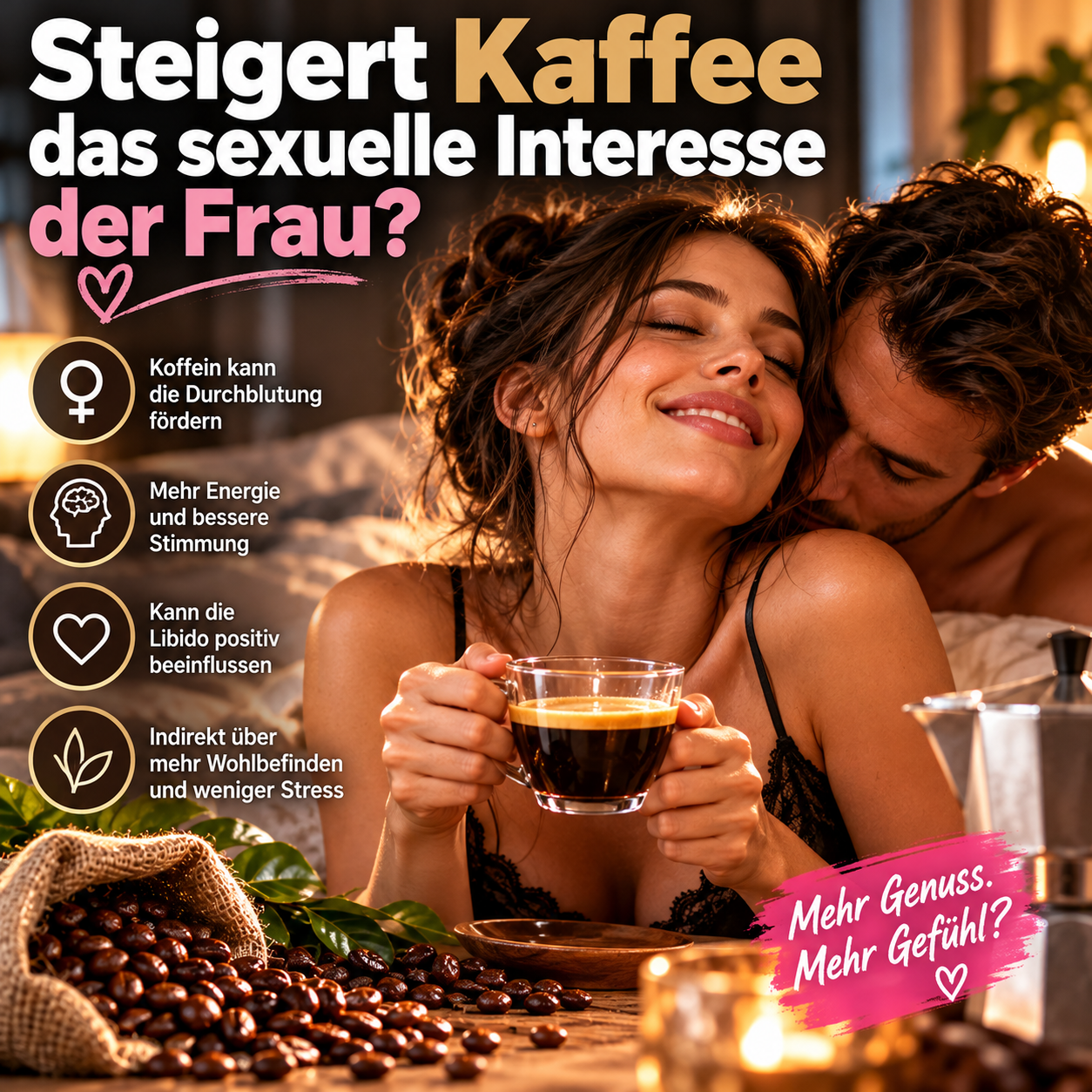  Es gibt keinen wissenschaftlichen Nachweis, dass Kaffee das sexuelle Interesse von Frauen steigert. 