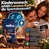 Mikroskop-Spermien schwimmen hektisch um dampfende Tasse Espresso im dramatischen Licht zum Kinderwunsch-Check