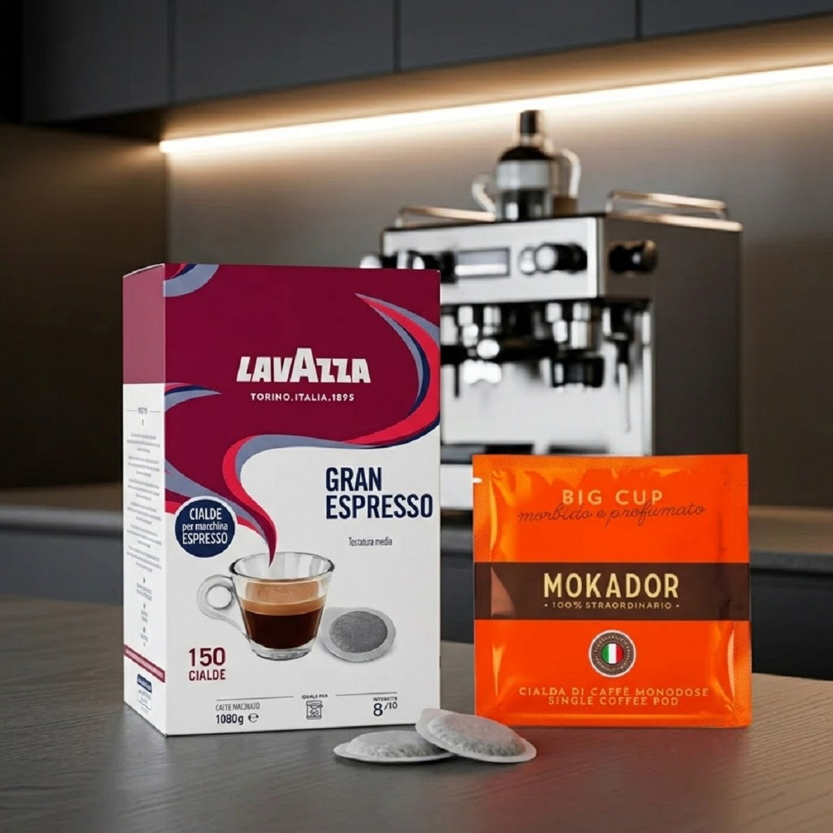 Lavazza Gran Espresso und Mokador Tazza Grande E.S.E.-Pads im Barista-Vergleich von Crema und Aroma.