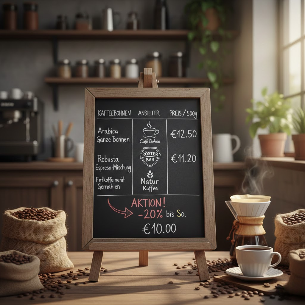 Preisvergleich von Kaffeemarken in der Schweiz: Kaffeebohnen unterschiedlicher Qualität zur Veranschaulichung von Preis- und Qualitätsunterschieden