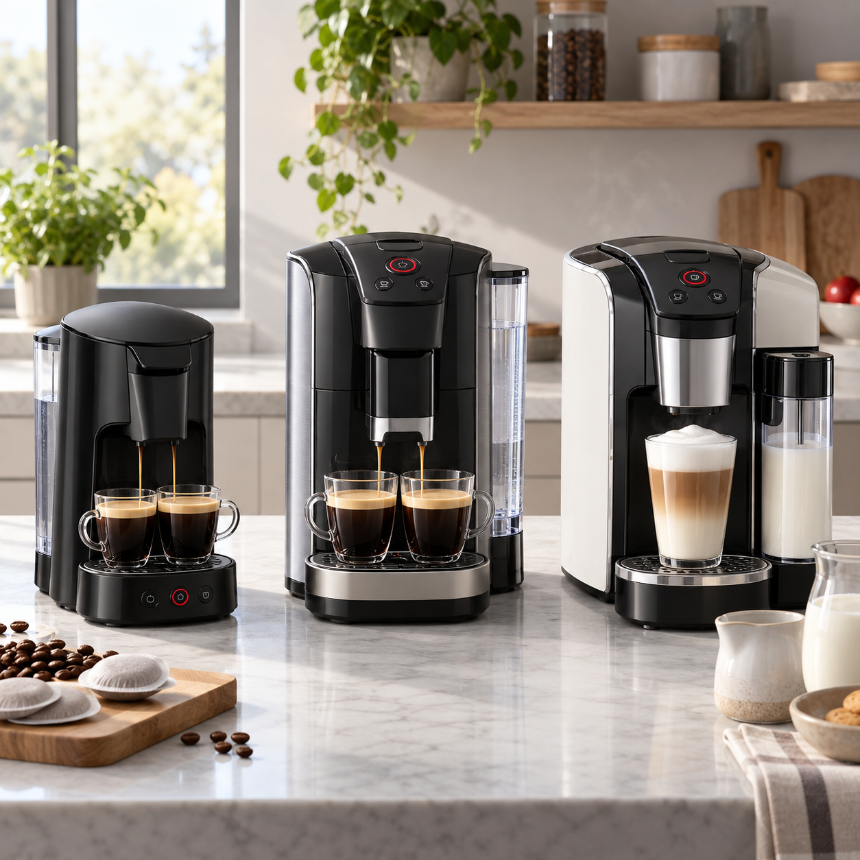 Verschiedene Senseo Kaffeemaschinen im Vergleich von Ausstattung und Funktionen