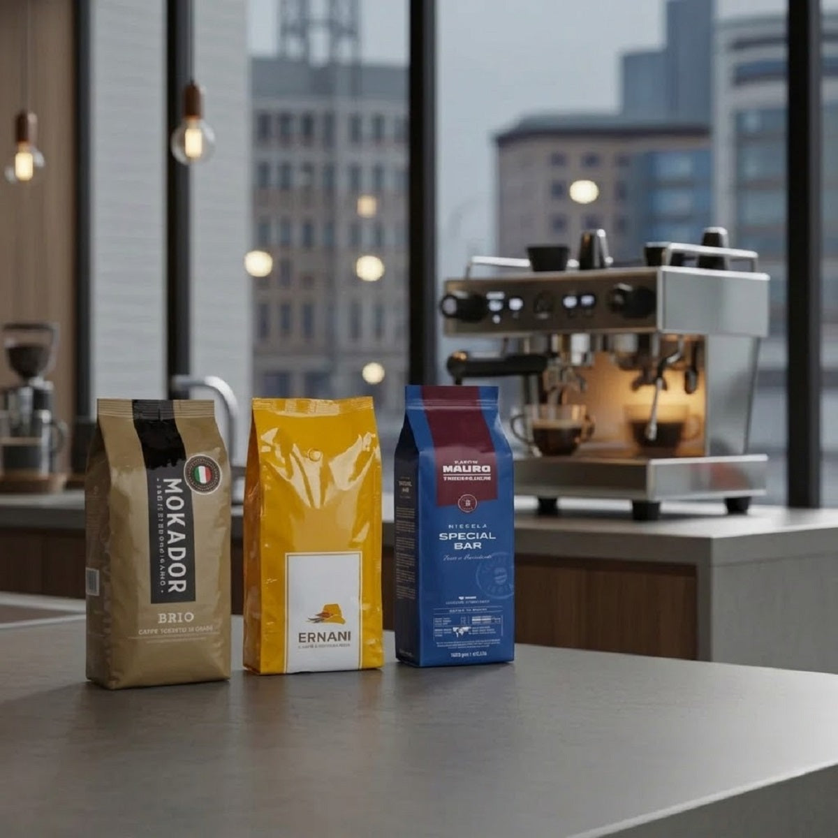 Vergleich säurearmer Espressobohnen: Mokador Brio, Caffè Mauro Special Bar und Ernani Harmony im Sensorikvergleich.