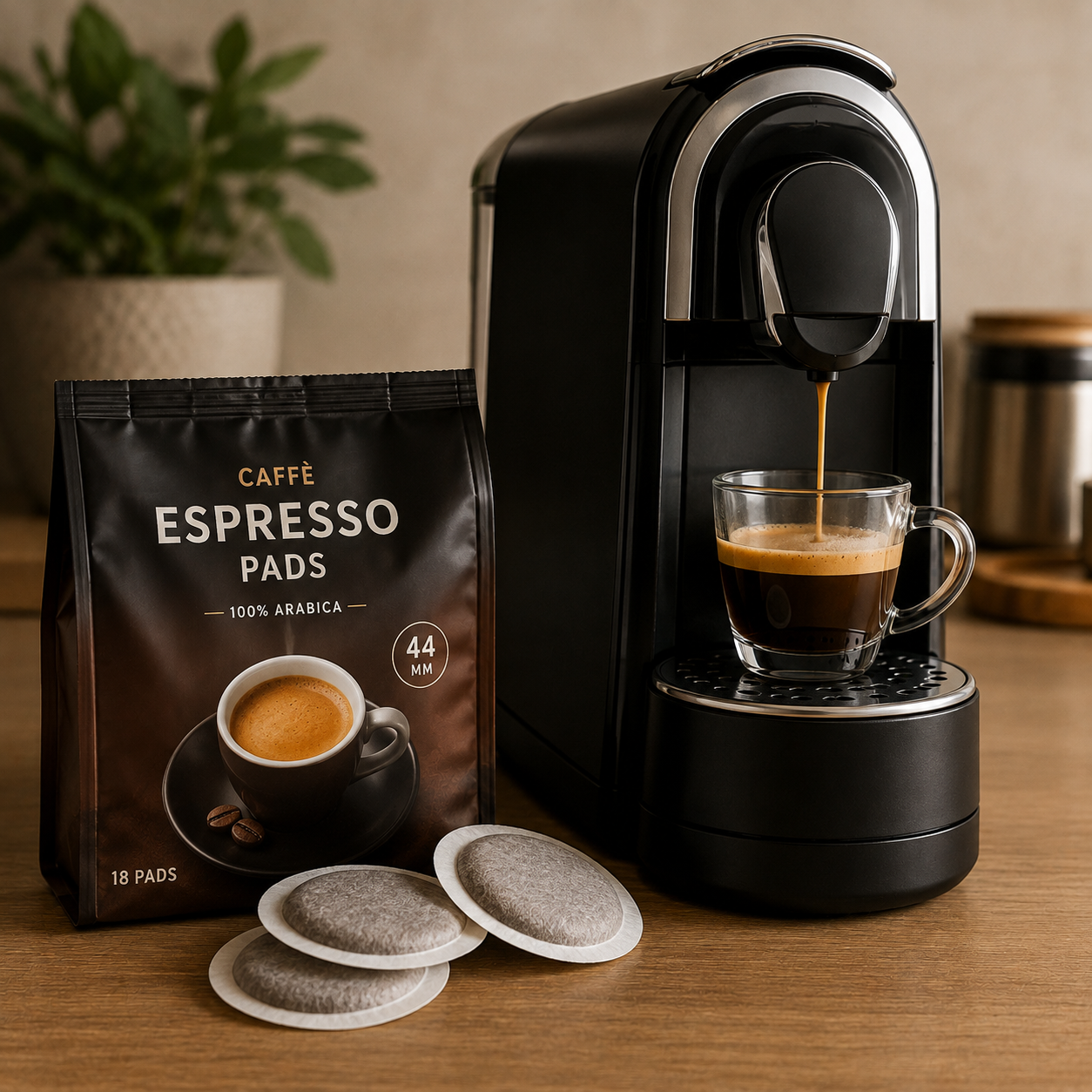 Kaffeepads neben einer Pad-Kaffeemaschine – Gesundheits-Check zu Inhaltsstoffen, Qualität und Kaffee aus Pads