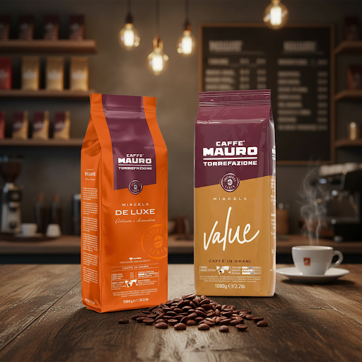 Caffè Mauro Vergleich: De Luxe (70/30) gegen Value (10/90) Espressobohnen im Test auf Geschmack und Crema.