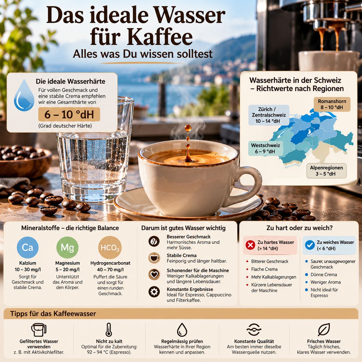 Leitungswasser, Mineralwasser und Filterwasser im Vergleich für Siebträger, Vollautomat und Kaffee