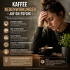 Tasse Kaffee mit Gehirn-Symbol – Wirkung von Koffein auf Psyche, Konzentration und mentale Gesundheit.