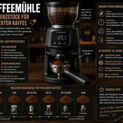 Kaffeemühle mit frisch gemahlenen Kaffeebohnen für Espresso, Café Crème und Filterkaffee