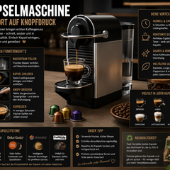 Moderne Kapselmaschine bereitet Espresso und Lungo mit Kaffeekapseln auf Knopfdruck zu