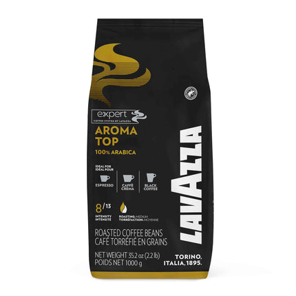 1-kg-Beutel Lavazza Aroma Top mit aromatischem Espresso, feiner Crema und elegantem Duft in der Espressotasse