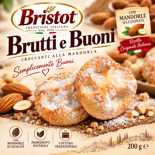 Bristot Brutti e Buoni 200g, traditionelles italienisches Haselnussgebäck für Espresso und Heissgetränke