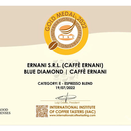 Caffè Ernani Blue Diamond 1 kg Kaffeebohnen - Goldmedaille 2022 - Kaffeegeniesser 0 Kaffeegeniesser #