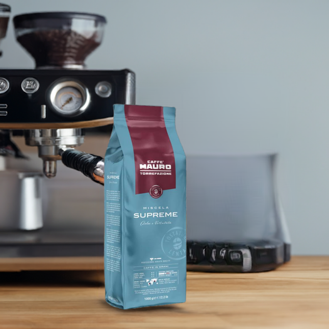 Caffè Mauro SUPREME 1kg: Hochwertiger Anteil an Brasil-Arabica für milde Würze.