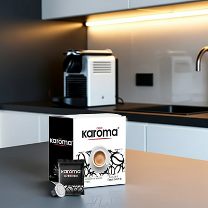 Caffe Karoma Intenso: 60% Robusta für maximale Crema und Intensität in 100 Kapseln.