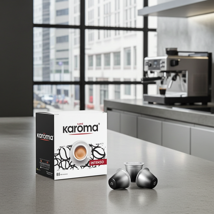 Preiswerte Büro-Packung: 100 Caffe Karoma Intenso Kapseln kompatibel mit Nespresso-Systemen.