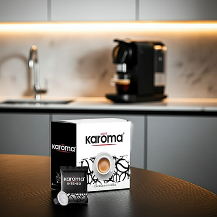 Starker Espresso aus Italien: Caffe Karoma Intenso 60/40 Kapseln für einen energiegeladenen Start.