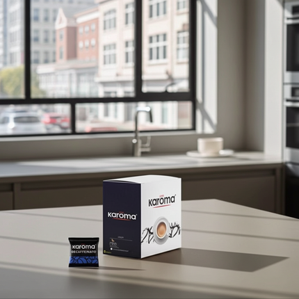 Koffeinfreie Kaffeepads von Caffe Karoma: Die ideale Wahl für Espresso-Liebhaber am Abend.