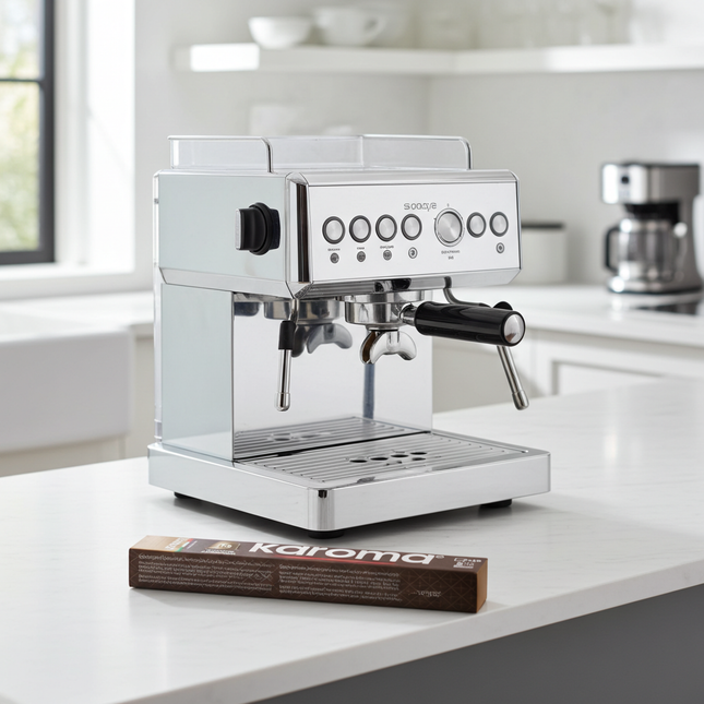 Rückansicht der Karoma Soave Verpackung mit den Schweizer Entsorgungshinweisen für Kapseln.