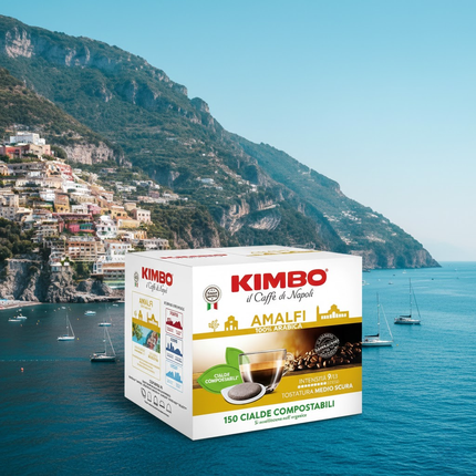 Nachhaltige Kaffeepads Kimbo Amalfi – 100% kompostierbar und umweltfreundlich.