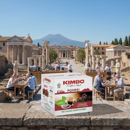 Einsetzen eines Kimbo Pompei ESE Pads in eine Siebträgermaschine für authentischen neapolitanischen Espresso.