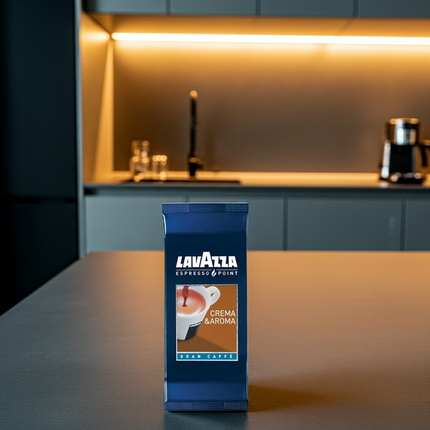 Nahaufnahme Espresso Point Gran Caffè Kapseln – Fokus auf das ausgewogene Aroma und die samtige Crema.